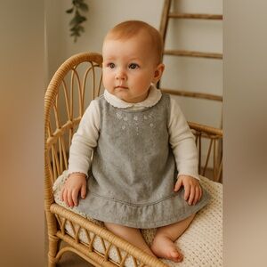 Hearts & Flowers Baby Dress & Top Set 12M Gray Wool Blend Cottagecore